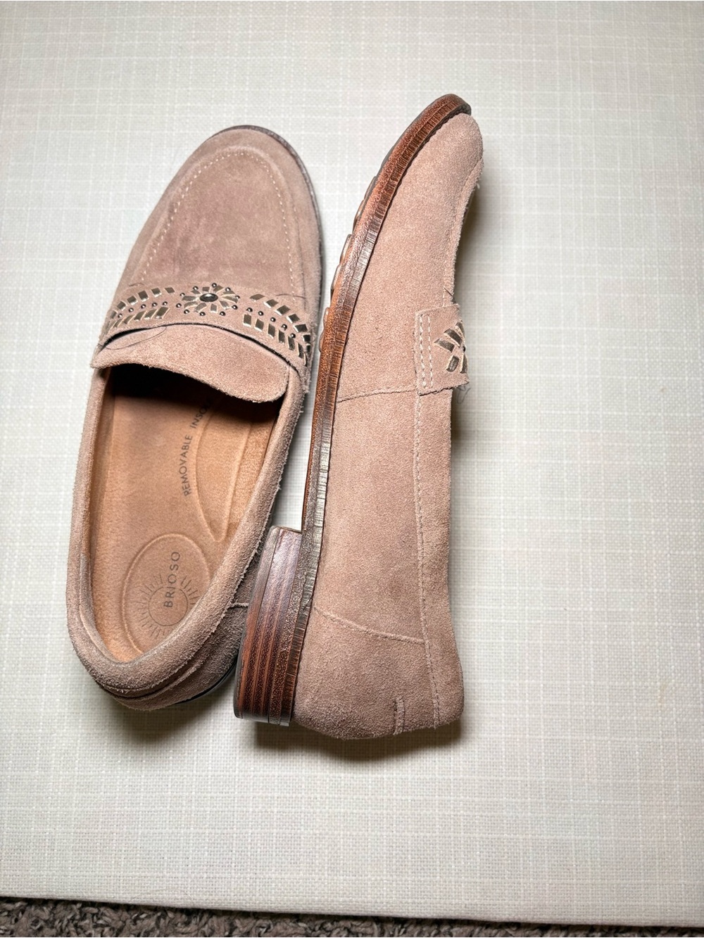 Brioso Taupe Suede Loafers | Women's Comfort Slip-On Moccasins | Boho Western - Picture 6 of 10